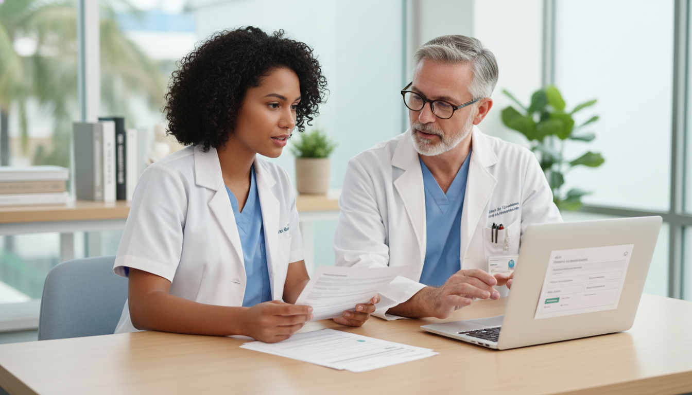 Caribbean IMG discussing letters of recommendation with a family medicine preceptor Caribbean IMG discussing letters of recommendation with a family medicine preceptor - Caribbean medical school residency for