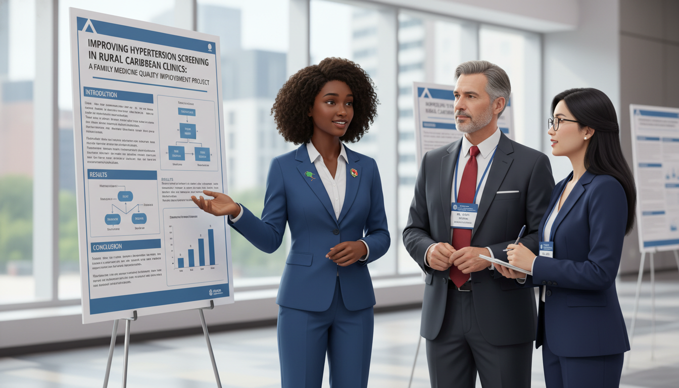 Caribbean medical student presenting family medicine research poster Caribbean medical student presenting family medicine research poster - Caribbean medical school residency for Research Profil