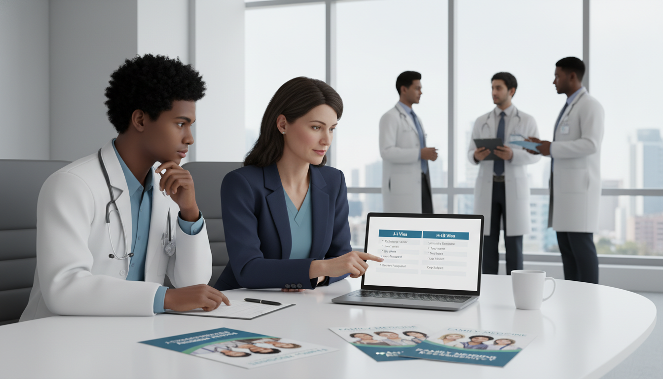 Residency program director discussing J-1 versus H-1B options with Caribbean IMG Residency program director discussing J-1 versus H-1B options with Caribbean IMG - Caribbean medical school residency for Vis