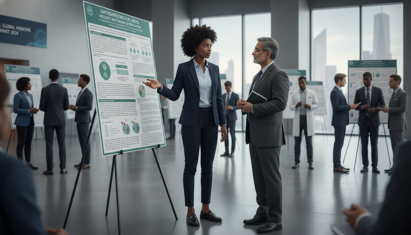 Caribbean IMG resident presenting GI research poster at conference Caribbean IMG resident presenting GI research poster at conference - Caribbean medical school residency for Research During R