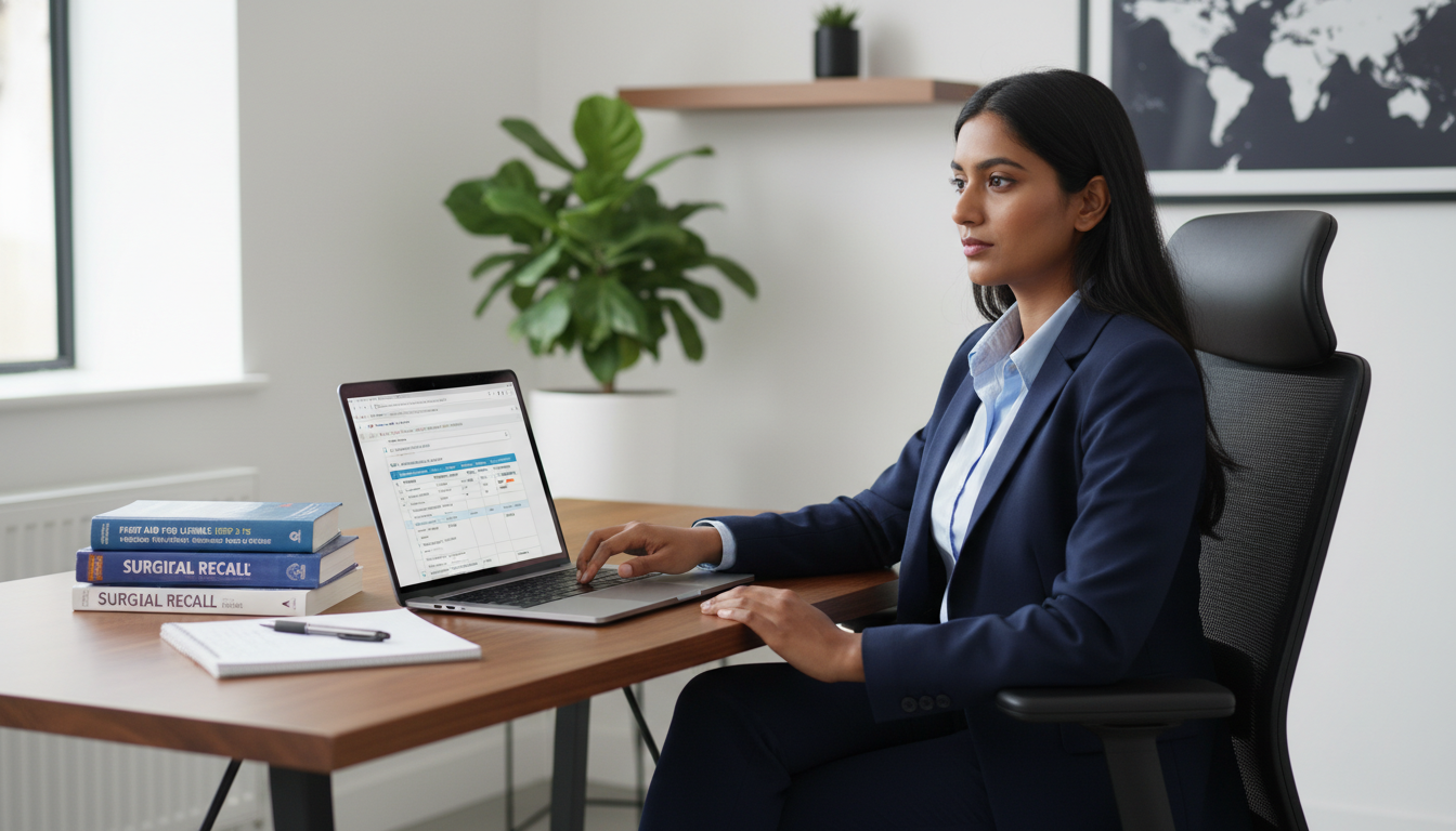 Caribbean IMG researching H-1B-friendly general surgery programs on a laptop Caribbean IMG researching H-1B-friendly general surgery programs on a laptop - Caribbean medical school residency for H-1B Sp