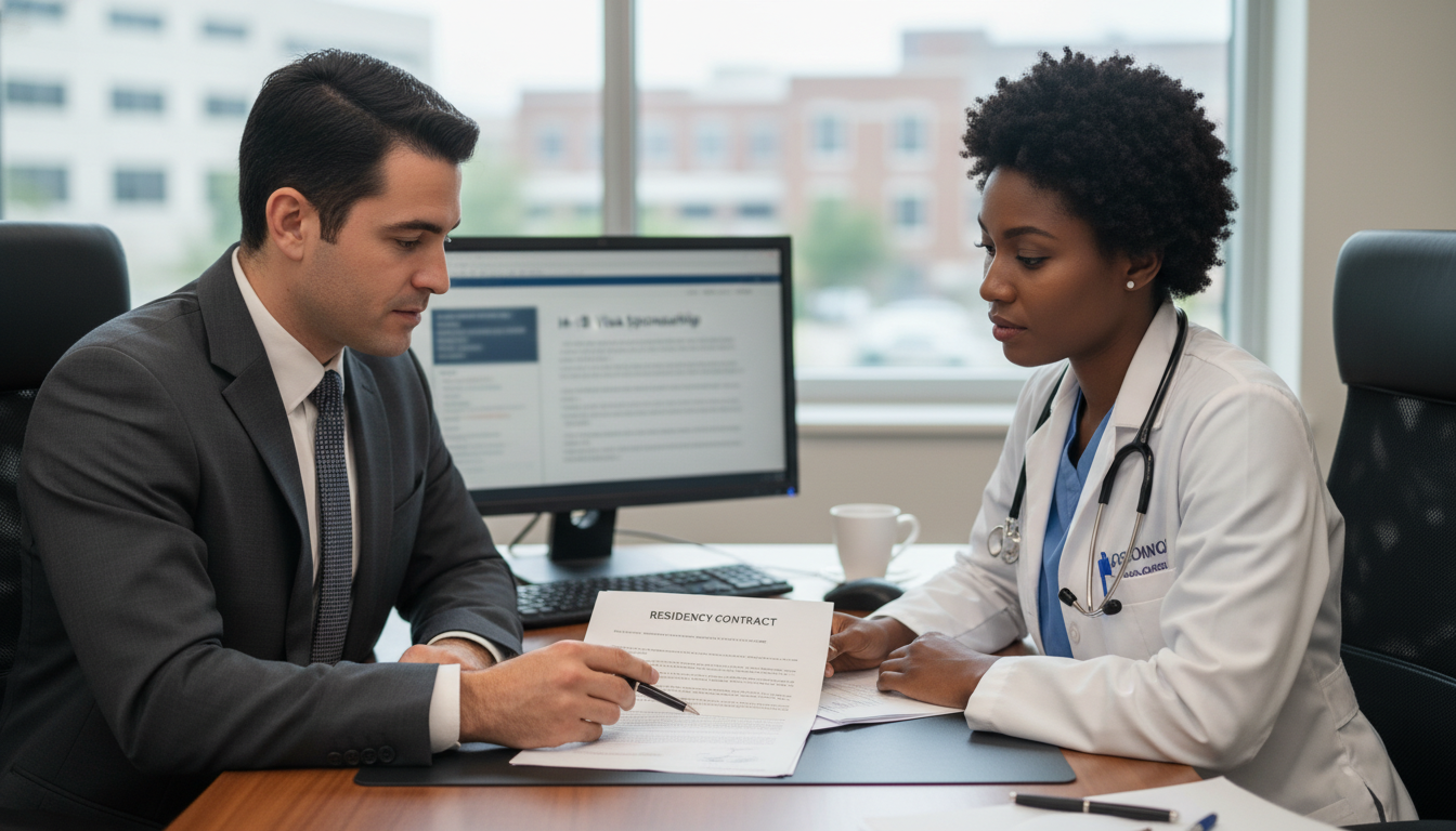 Program director and Caribbean IMG discussing H-1B sponsorship options in general surgery Program director and Caribbean IMG discussing H-1B sponsorship options in general surgery - Caribbean medical school residenc