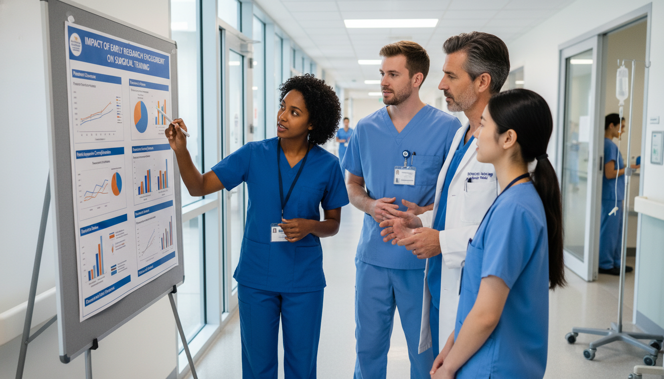 Surgery residents collaborating on research with mentor Surgery residents collaborating on research with mentor - Caribbean medical school residency for Research During Residency fo