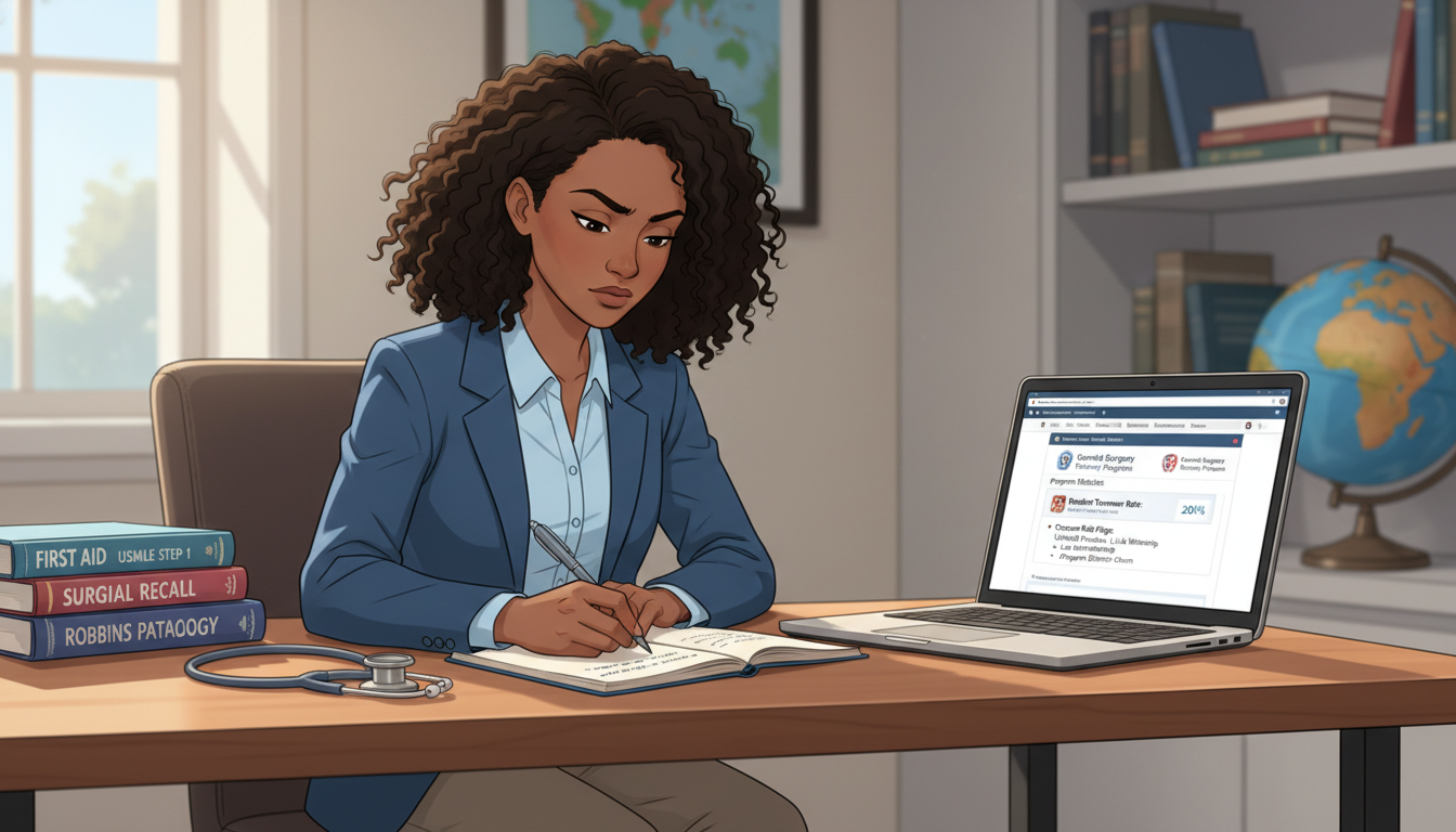 Caribbean IMG researching surgery residency programs on laptop Caribbean IMG researching surgery residency programs on laptop - Caribbean medical school residency for Resident Turnover War