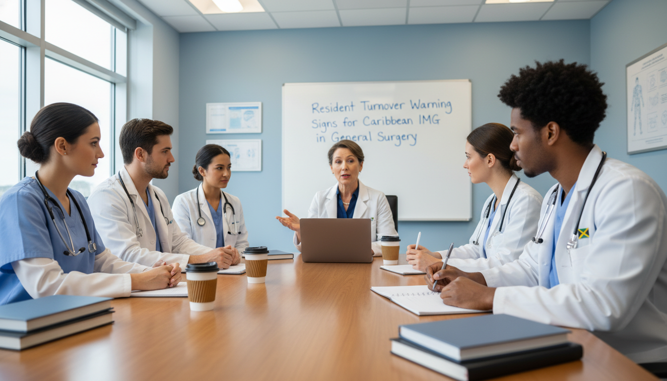 General surgery residents in a meeting with program director General surgery residents in a meeting with program director - Caribbean medical school residency for Resident Turnover Warni