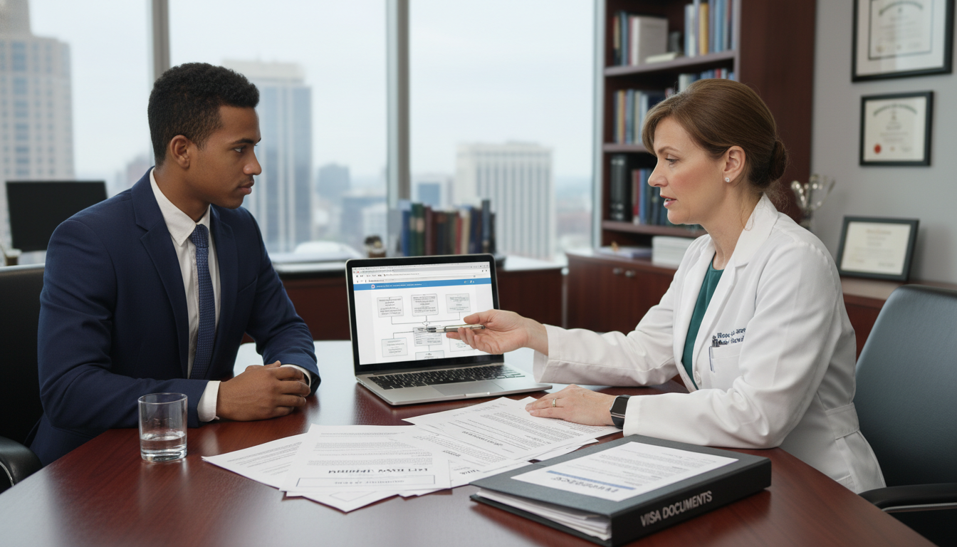 Program director and Caribbean IMG discussing visa options during general surgery residency interview Program director and Caribbean IMG discussing visa options during general surgery residency interview - Caribbean medical sch