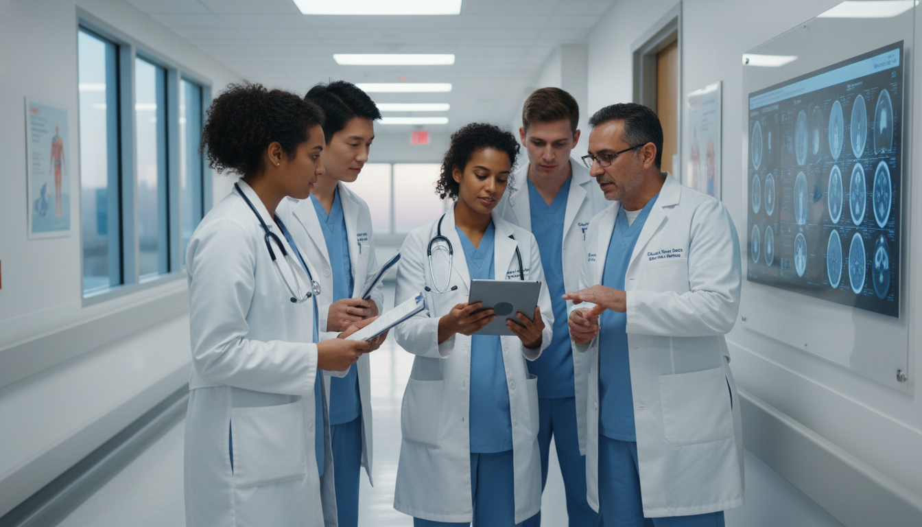 Surgery residents on rounds discussing cases Surgery residents on rounds discussing cases - Caribbean medical school residency for Work-Life Balance Assessment for Caribb