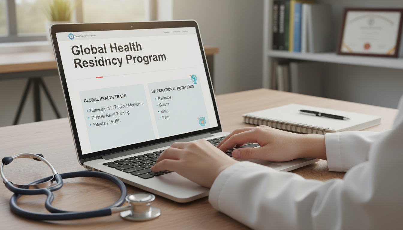 Resident reviewing global health residency track details on a laptop Resident reviewing global health residency track details on a laptop - Caribbean medical school residency for How to Research