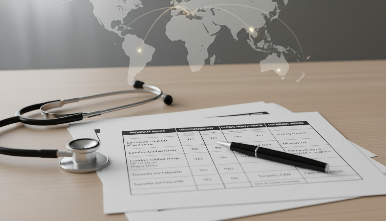 Residency program comparison sheet with global health focus - Caribbean medical school residency for Program Selection Strate