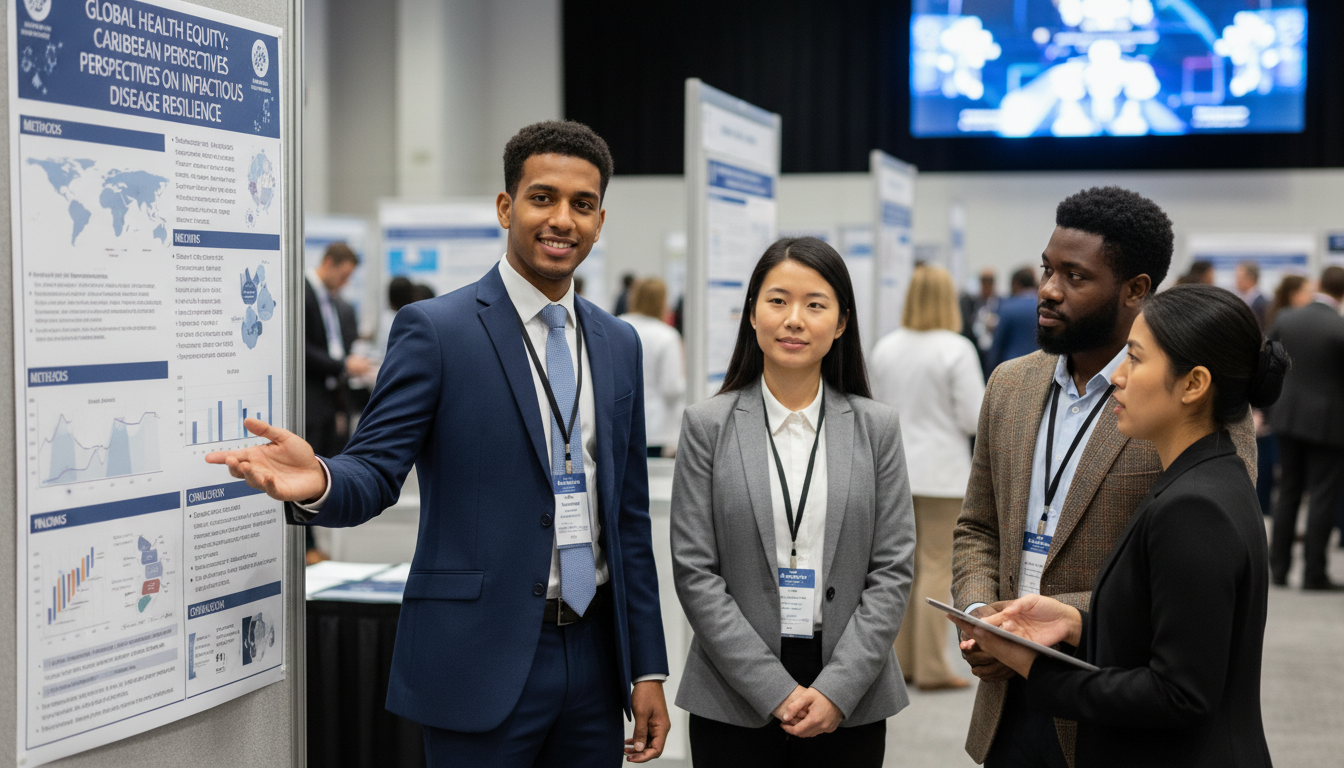 Resident presenting global health research poster Resident presenting global health research poster - Caribbean medical school residency for Research During Residency for Cari