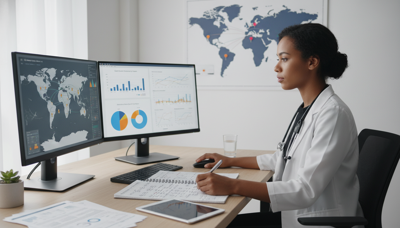 Medical graduate conducting data analysis for global health research - Caribbean medical school residency for Research Profil