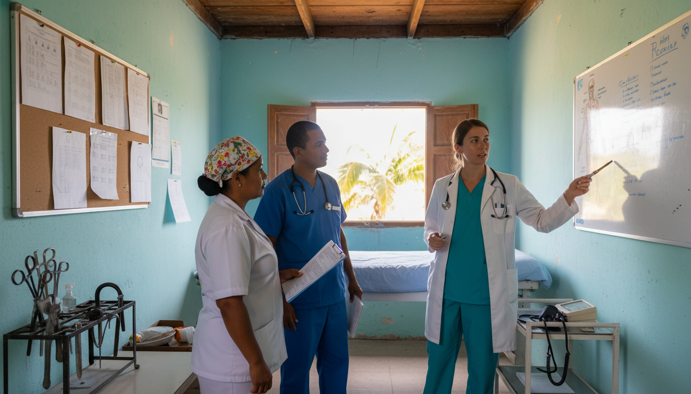 Resident doctor on a global health rotation in a low-resource clinic Resident doctor on a global health rotation in a low-resource clinic - Caribbean medical school residency for Visa Navigation