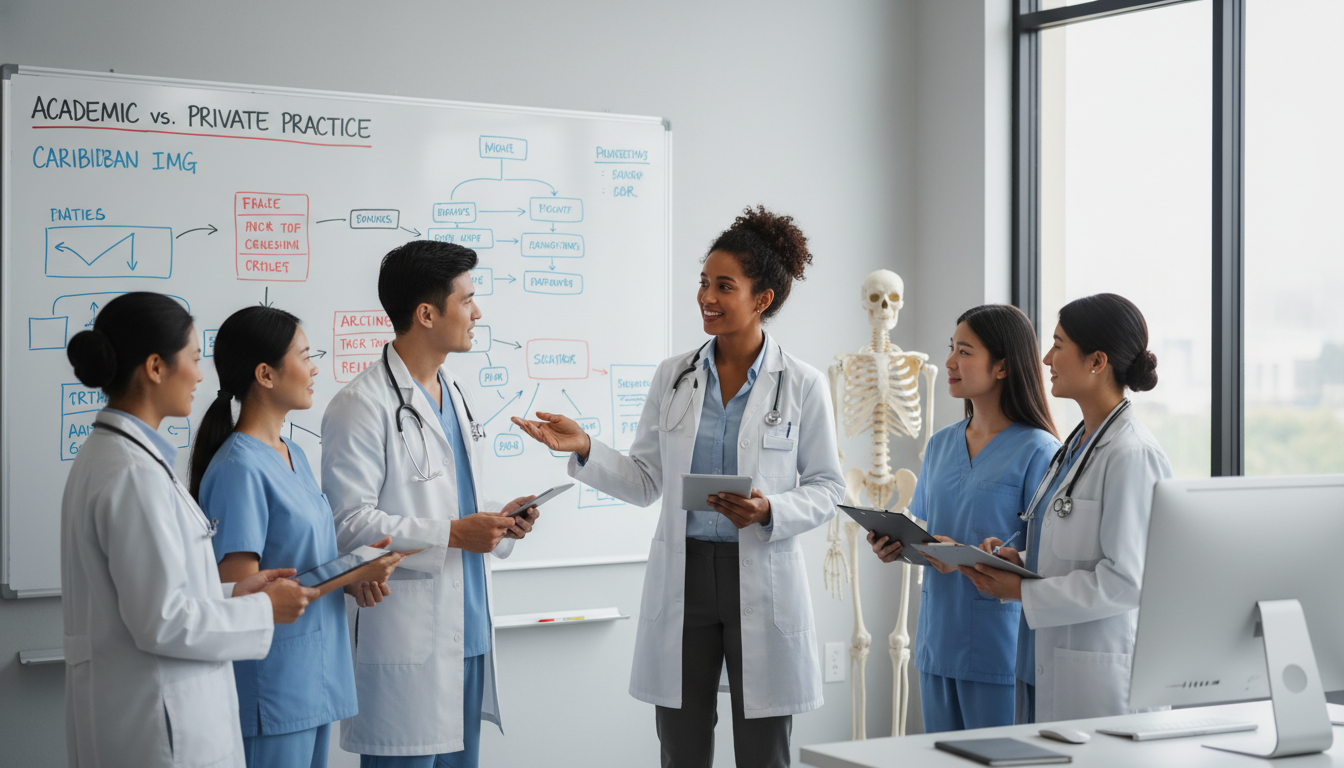 Academic internal medicine team teaching residents on ward rounds Academic internal medicine team teaching residents on ward rounds - Caribbean medical school residency for Academic vs Privat