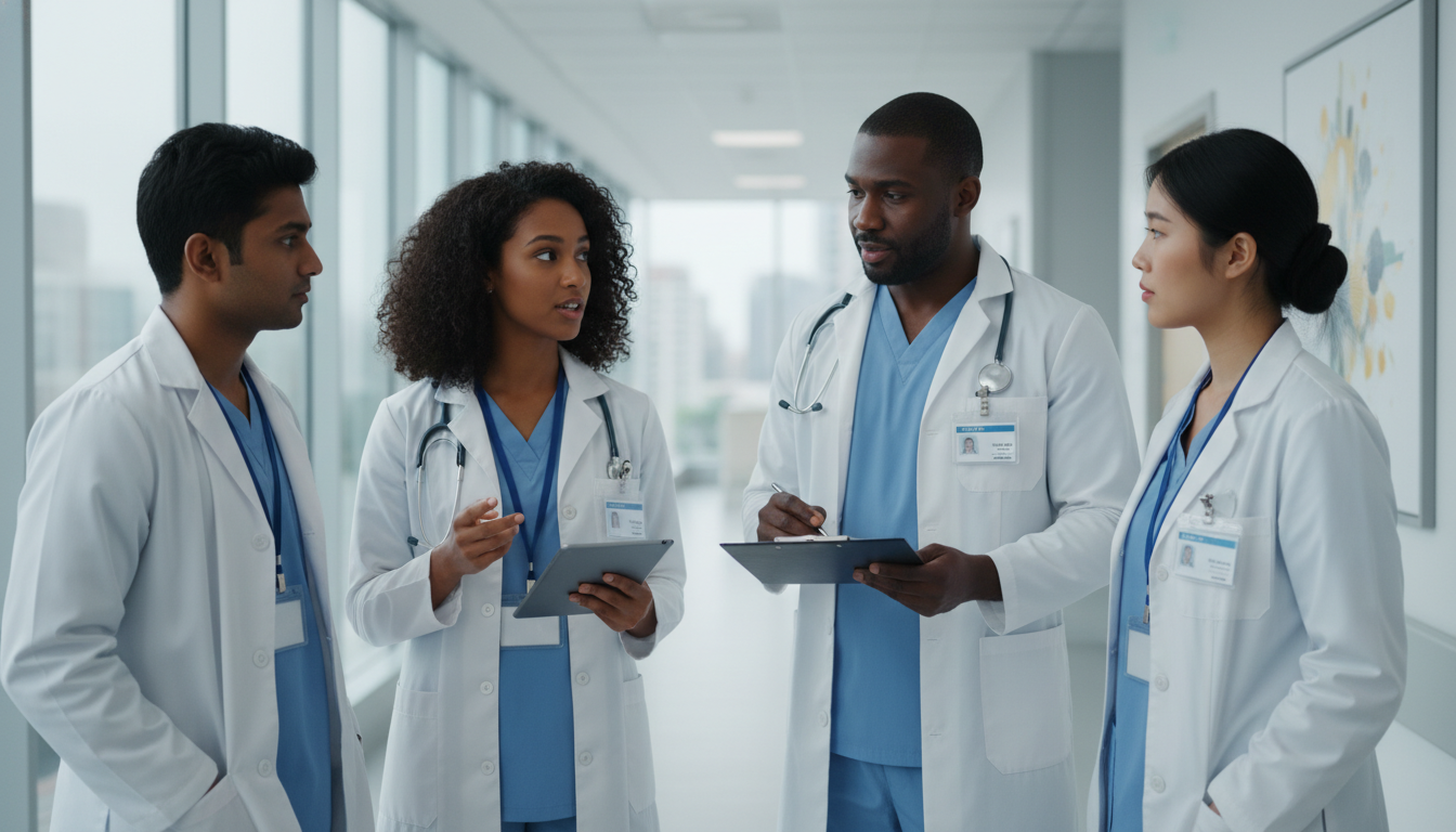 Caribbean IMG working with internal medicine residency team on the wards Caribbean IMG working with internal medicine residency team on the wards - Caribbean medical school residency for Low Step Sc