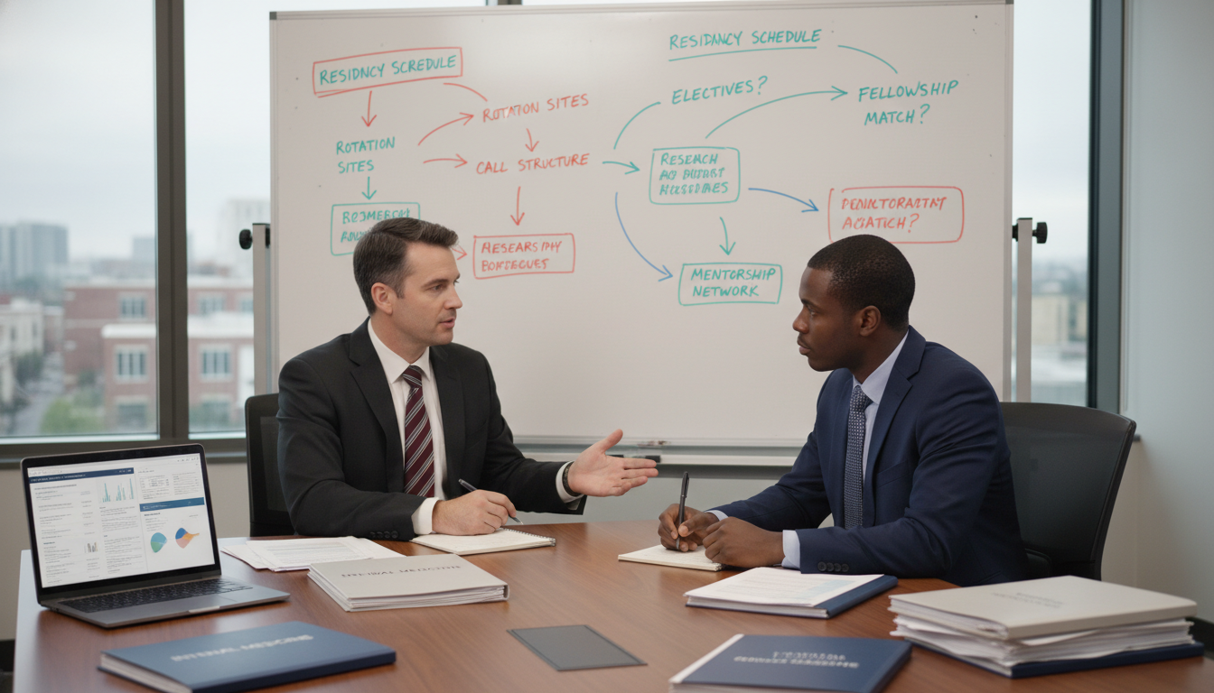 Program director and Caribbean IMG discussing internal medicine residency program details Program director and Caribbean IMG discussing internal medicine residency program details - Caribbean medical school residenc