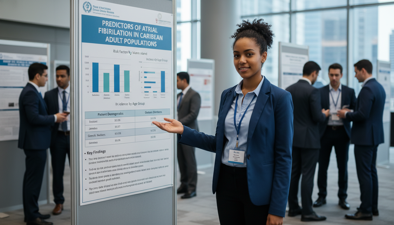 Medical student presenting internal medicine research poster Medical student presenting internal medicine research poster - Caribbean medical school residency for Research Profile Buildi