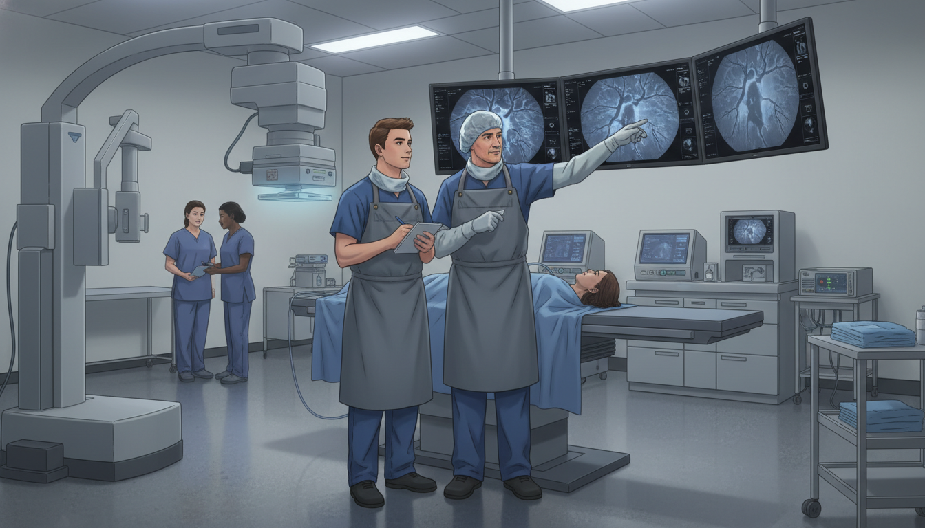 Medical student in interventional radiology suite during away rotation Medical student in interventional radiology suite during away rotation - Caribbean medical school residency for Away Rotation