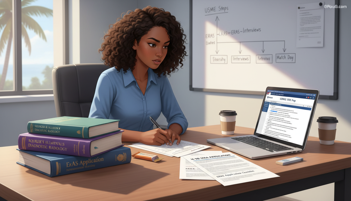 Caribbean IMG Radiology Resident Studying USMLE and Visa Documents Caribbean IMG Radiology Resident Studying USMLE and Visa Documents - Caribbean medical school residency for H-1B Sponsorship