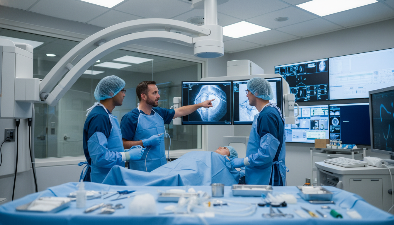 Interventional radiology team in procedure suite during residency - Caribbean medical school residency for Common Interview Q