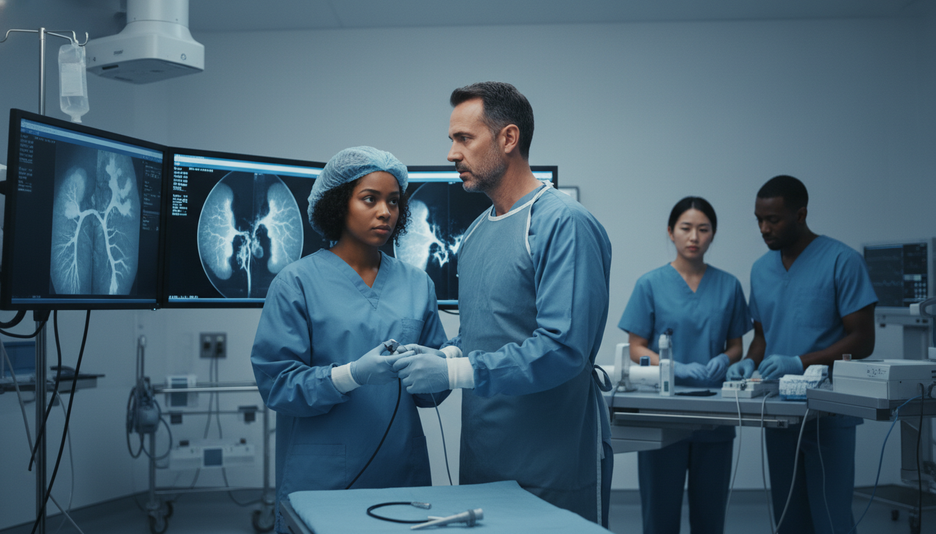 Interventional radiology attending mentoring a Caribbean IMG during a procedure Interventional radiology attending mentoring a Caribbean IMG during a procedure - Caribbean medical school residency for Lett