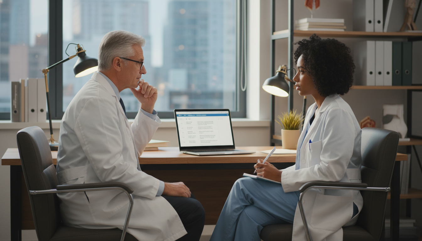 Caribbean IMG resident discussing program fit with mentor Caribbean IMG resident discussing program fit with mentor - Caribbean medical school residency for Identifying Malignant Prog