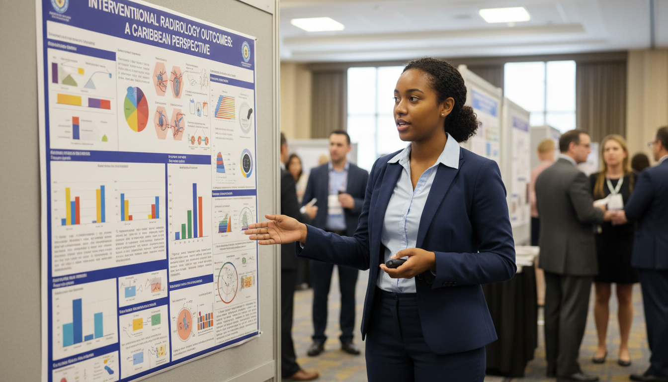 Medical student presenting interventional radiology research poster Medical student presenting interventional radiology research poster - Caribbean medical school residency for Research Profile