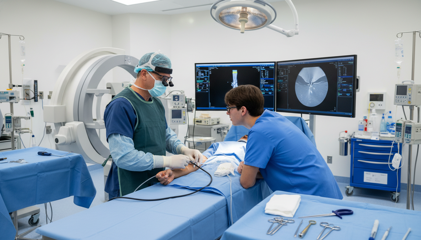 Interventional radiology procedure in progress with trainee Interventional radiology procedure in progress with trainee - Caribbean medical school residency for Ultra-Competitive Specia