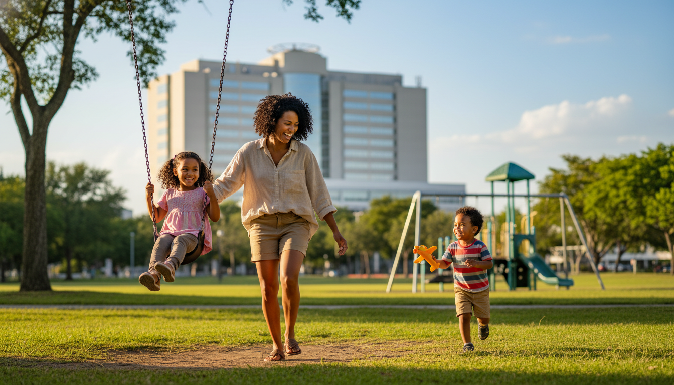 Interventional radiologist enjoying time with family outside hospital Interventional radiologist enjoying time with family outside hospital - Caribbean medical school residency for Work-Life Bala