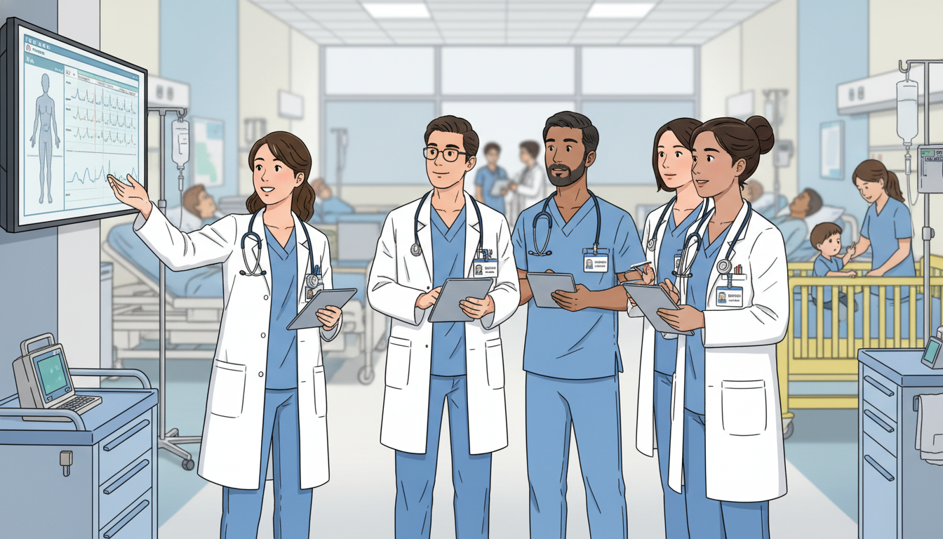 Medical student on inpatient ward rotation interacting with residents Medical student on inpatient ward rotation interacting with residents - Caribbean medical school residency for Away Rotation