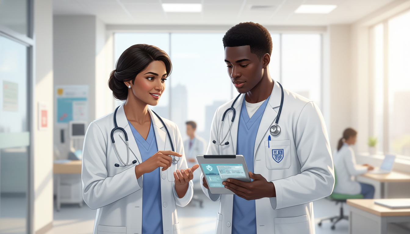 Attending physician mentoring a Caribbean IMG during ward rounds Attending physician mentoring a Caribbean IMG during ward rounds - Caribbean medical school residency for Letters of Recommen