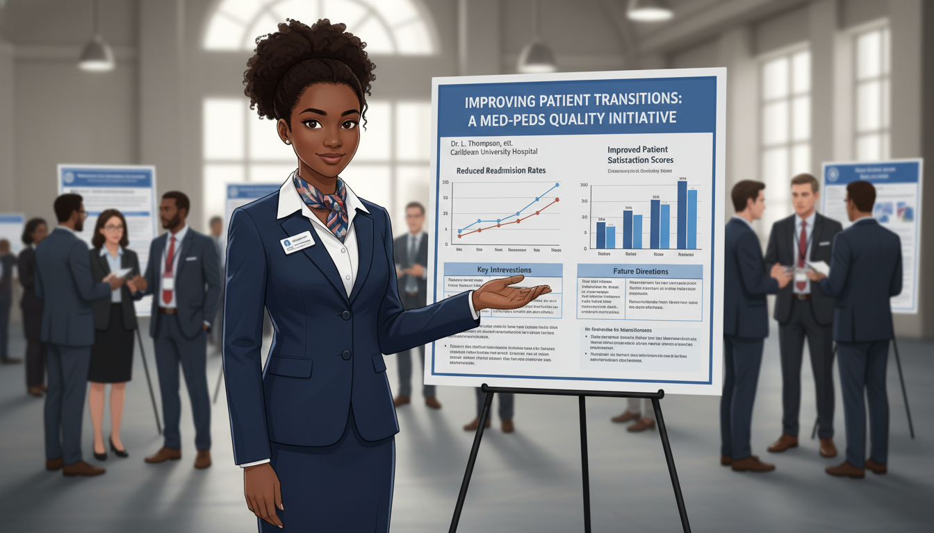 Medicine-Pediatrics resident presenting a research poster - Caribbean medical school residency for Research During Residency