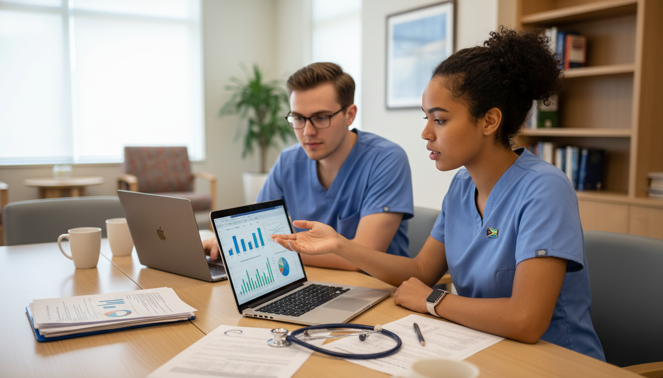 Residents analyzing data for a Med-Peds research project - Caribbean medical school residency for Research During Residency f