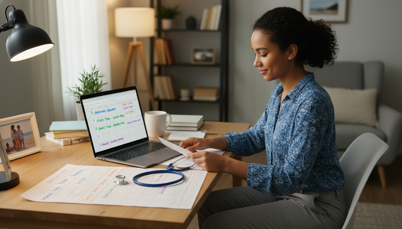 Med Peds resident managing work life balance with calendar and wellness activities Med Peds resident managing work life balance with calendar and wellness activities - Caribbean medical school residency for W