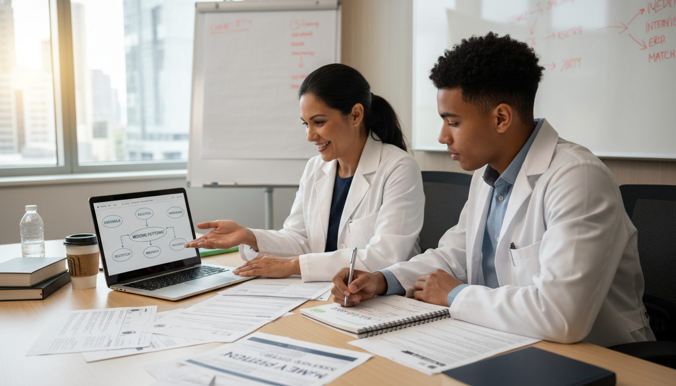 International medical graduate discussing career plans with psychiatry attending during away rotation International medical graduate discussing career plans with psychiatry attending during away rotation - Caribbean medical sch