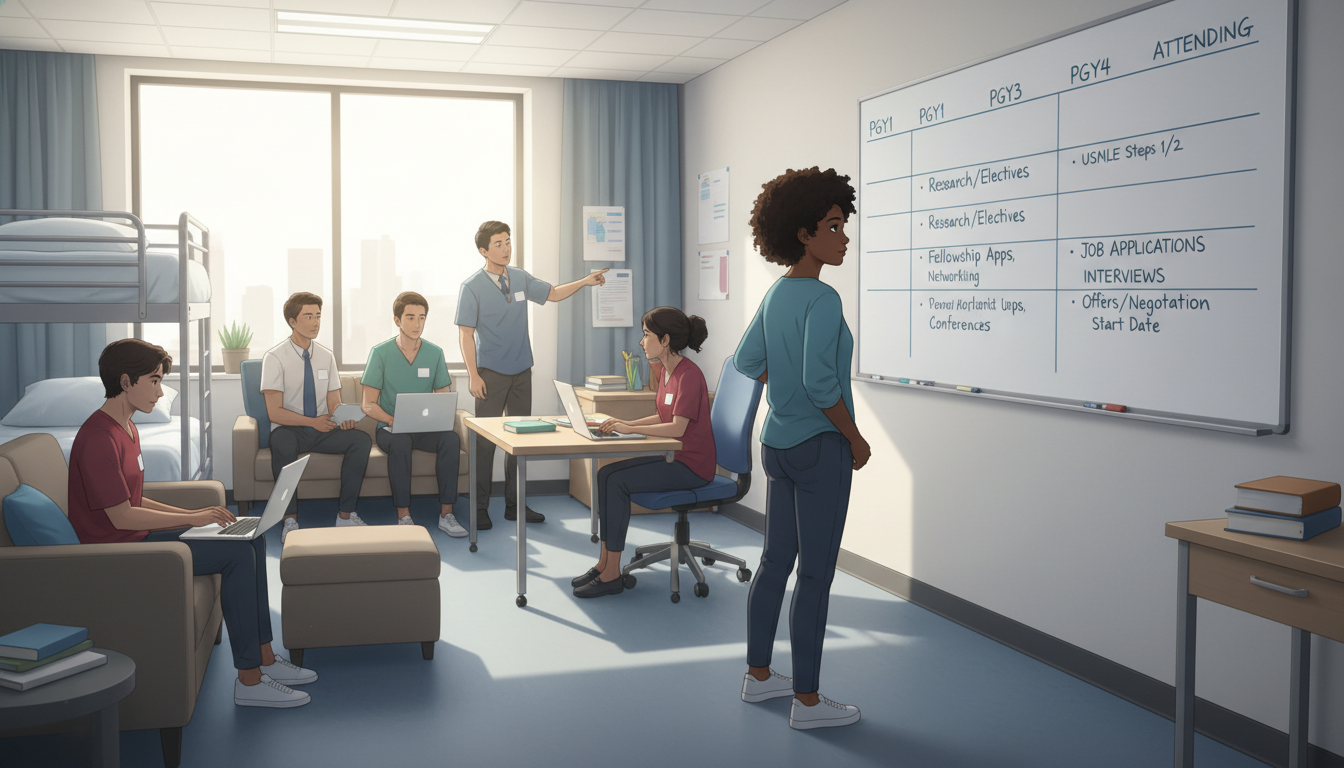 Medicine-psychiatry resident mapping multi-year job search timeline - Caribbean medical school residency for Job Search Timin