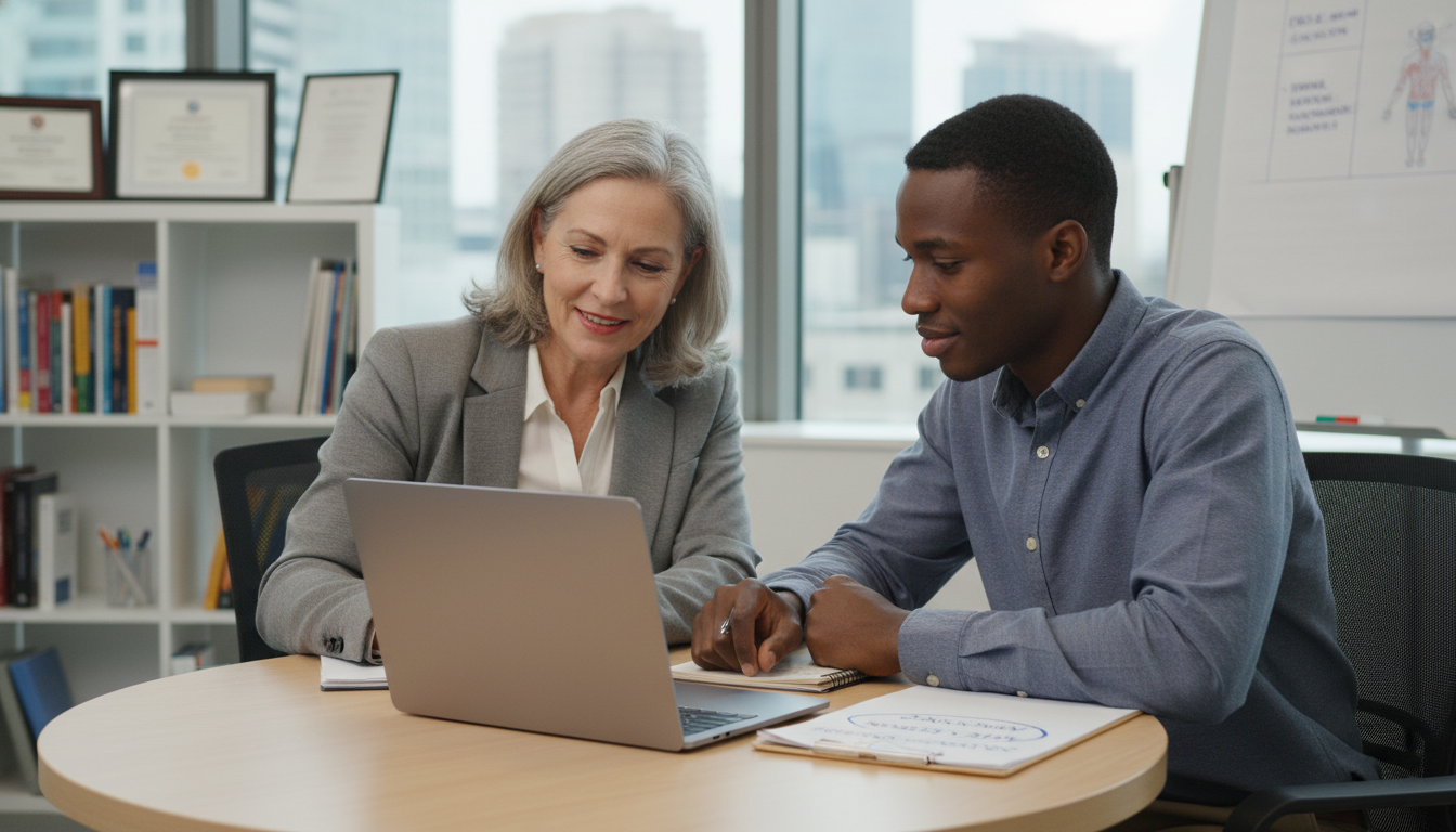 Faculty mentor and Caribbean IMG discussing residency letters of recommendation Faculty mentor and Caribbean IMG discussing residency letters of recommendation - Caribbean medical school residency for Lett