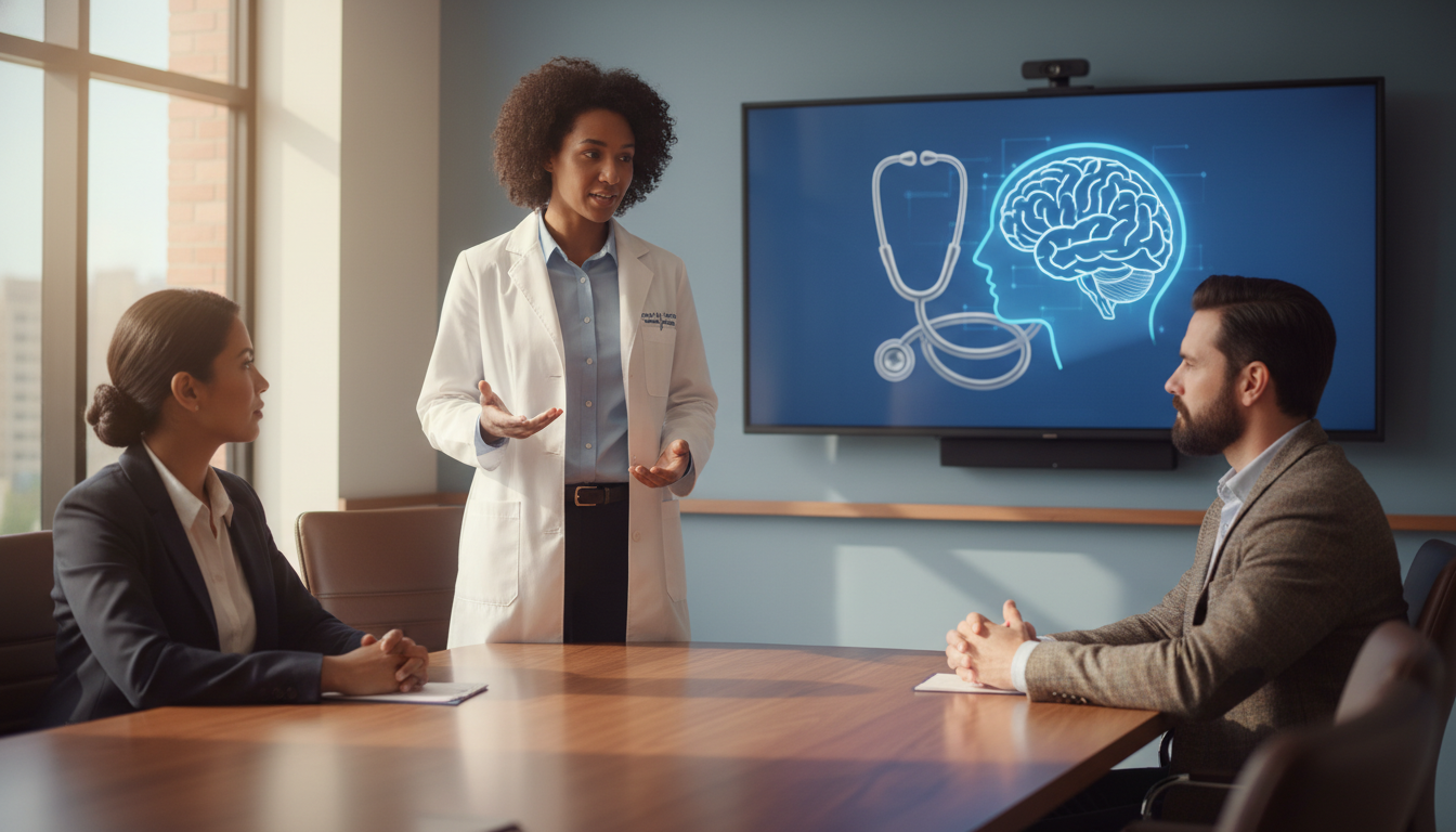 Medicine-psychiatry faculty and Caribbean IMG discussing residency goals Medicine-psychiatry faculty and Caribbean IMG discussing residency goals - Caribbean medical school residency for Pre-Match C