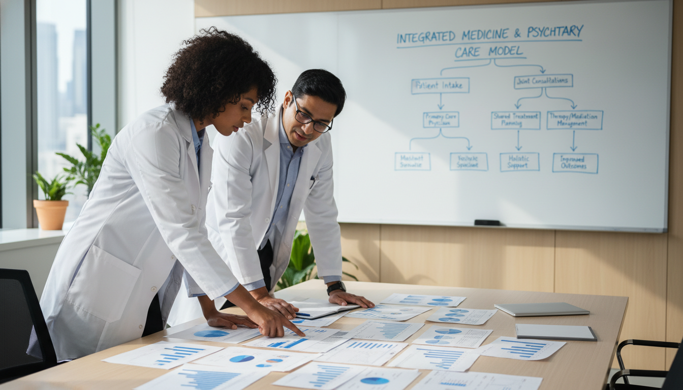 Resident and mentor reviewing Med-Psych research data Resident and mentor reviewing Med-Psych research data - Caribbean medical school residency for Research Profile Building for