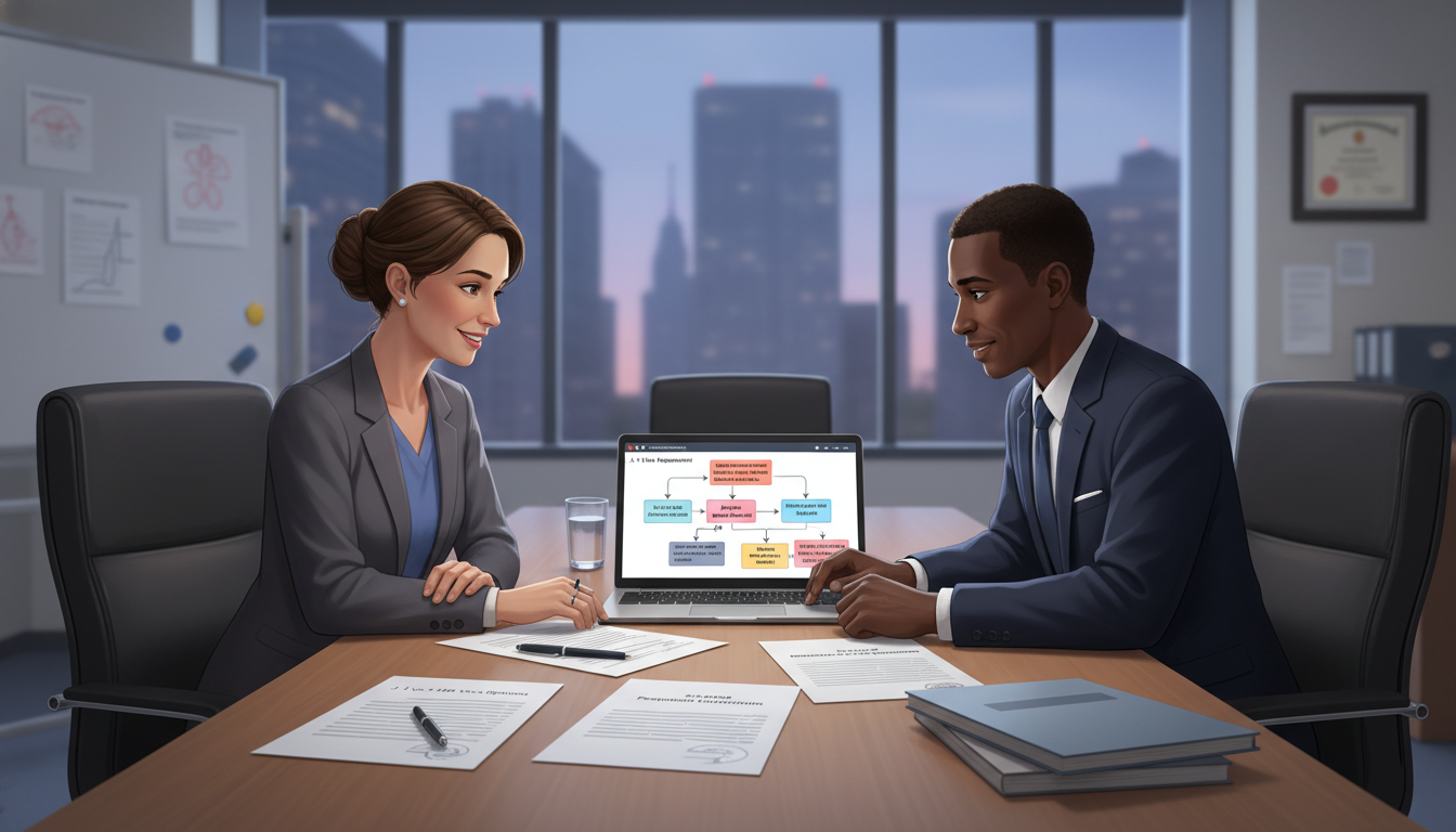 Residency program director and IMG discussing J-1 vs H-1B visa options - Caribbean medical school residency for Visa Navigati