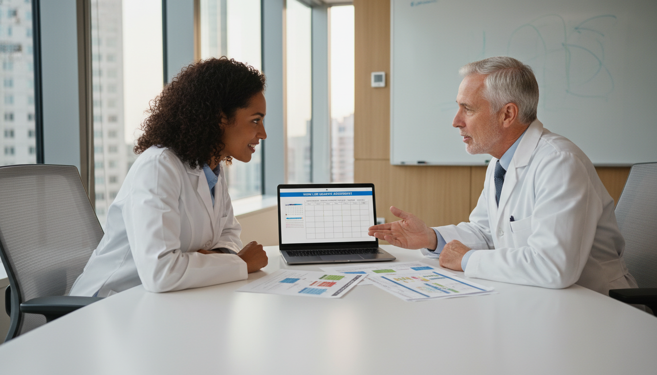 Caribbean IMG resident meeting with mentor to discuss career planning Caribbean IMG resident meeting with mentor to discuss career planning - Caribbean medical school residency for Work-Life Bala