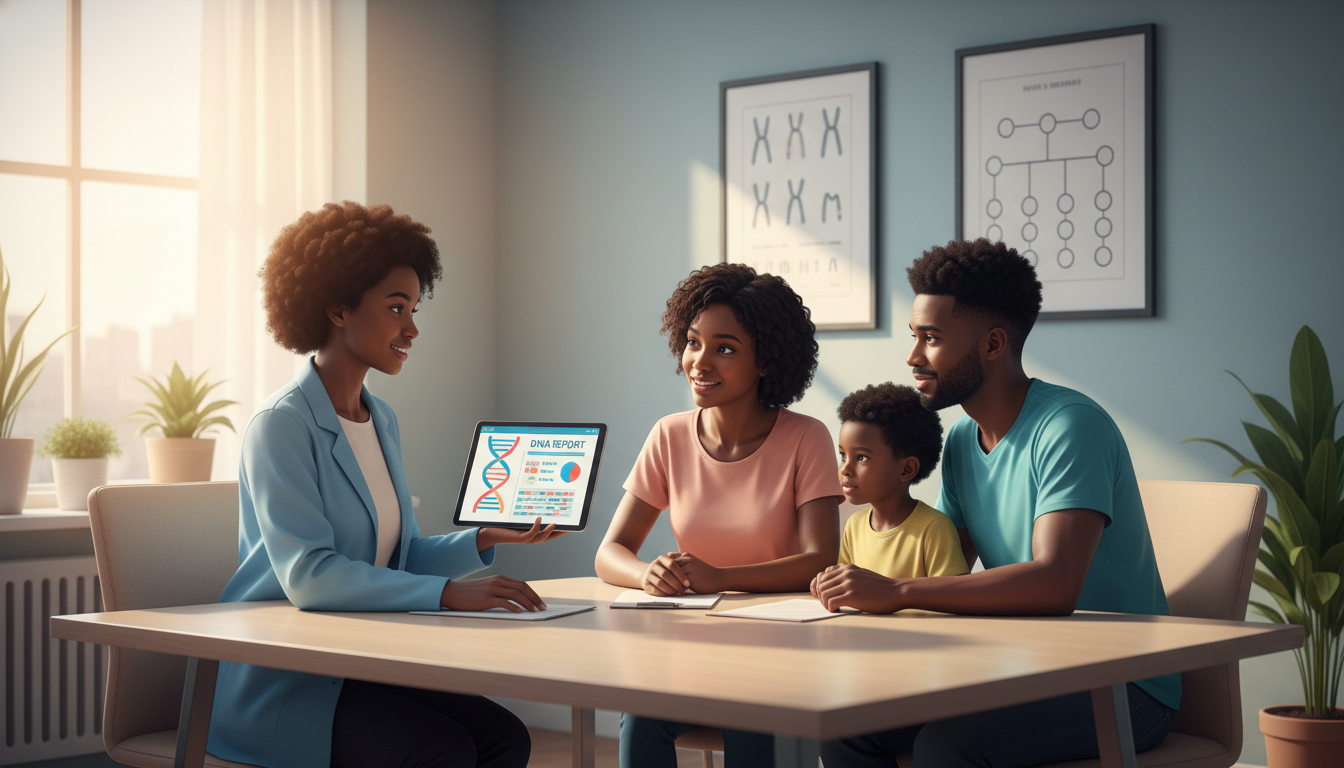 Medical genetics resident discussing DNA test results with a family - Caribbean medical school residency for Common Interview