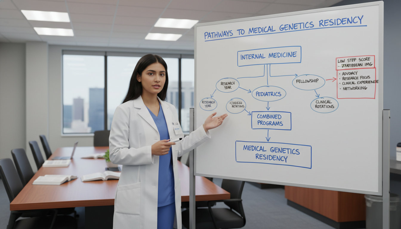 Pathways to medical genetics residency diagram on whiteboard - Caribbean medical school residency for Low Step Score Strategi