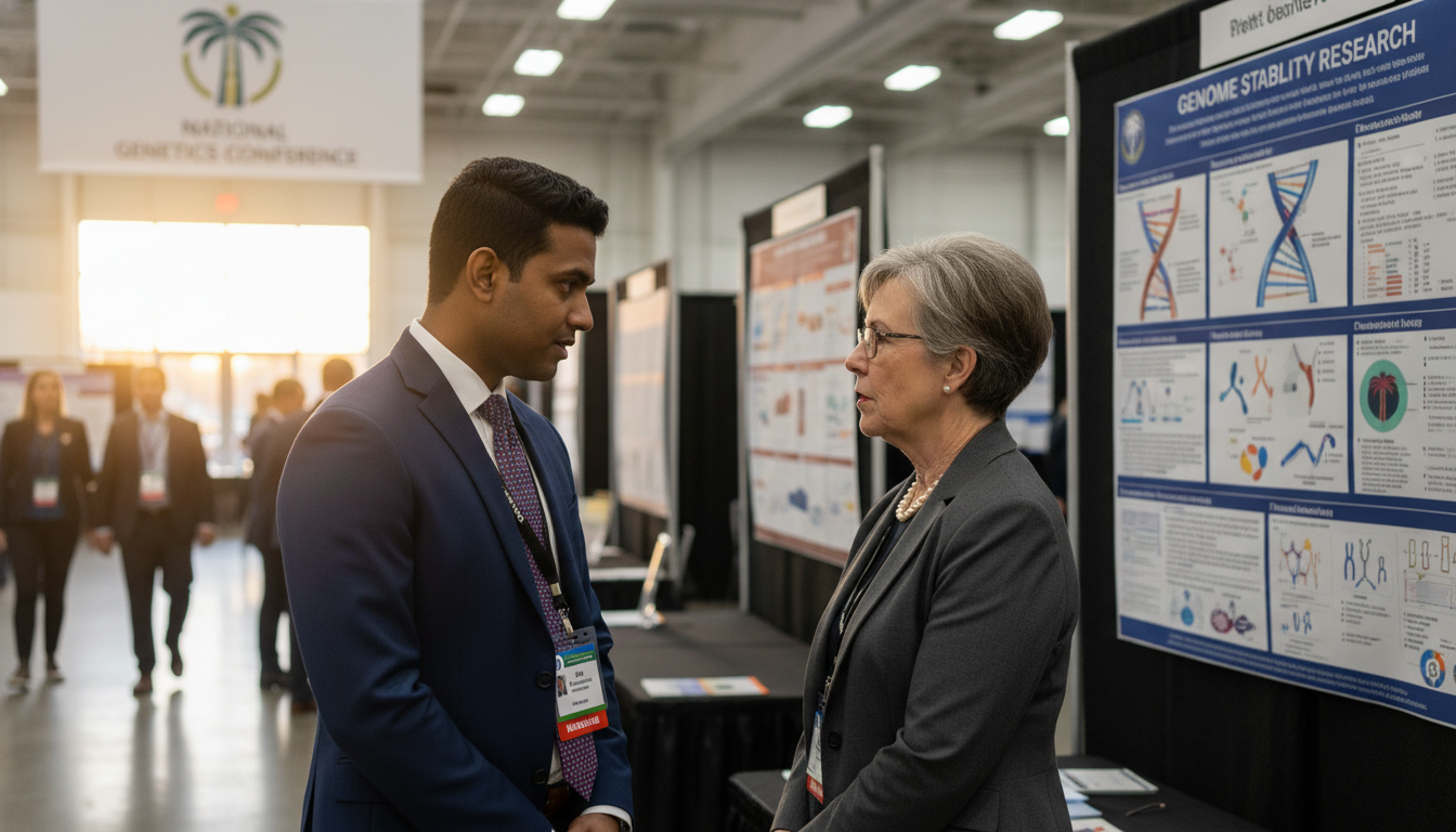 Caribbean IMG speaking with a medical genetics program director at a conference - Caribbean medical school residency for Netw