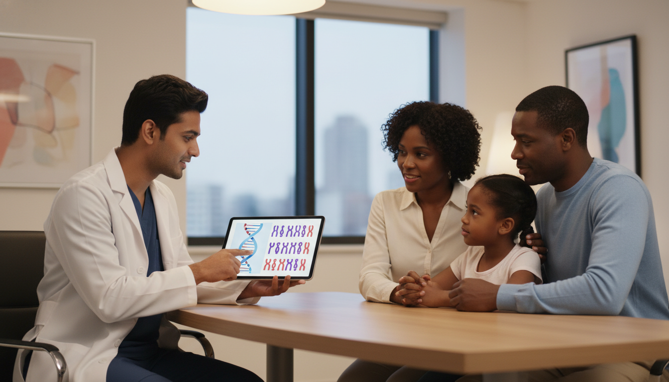 Medical genetics resident discussing DNA results with a patient Medical genetics resident discussing DNA results with a patient - Caribbean medical school residency for Pre-Interview Prepar