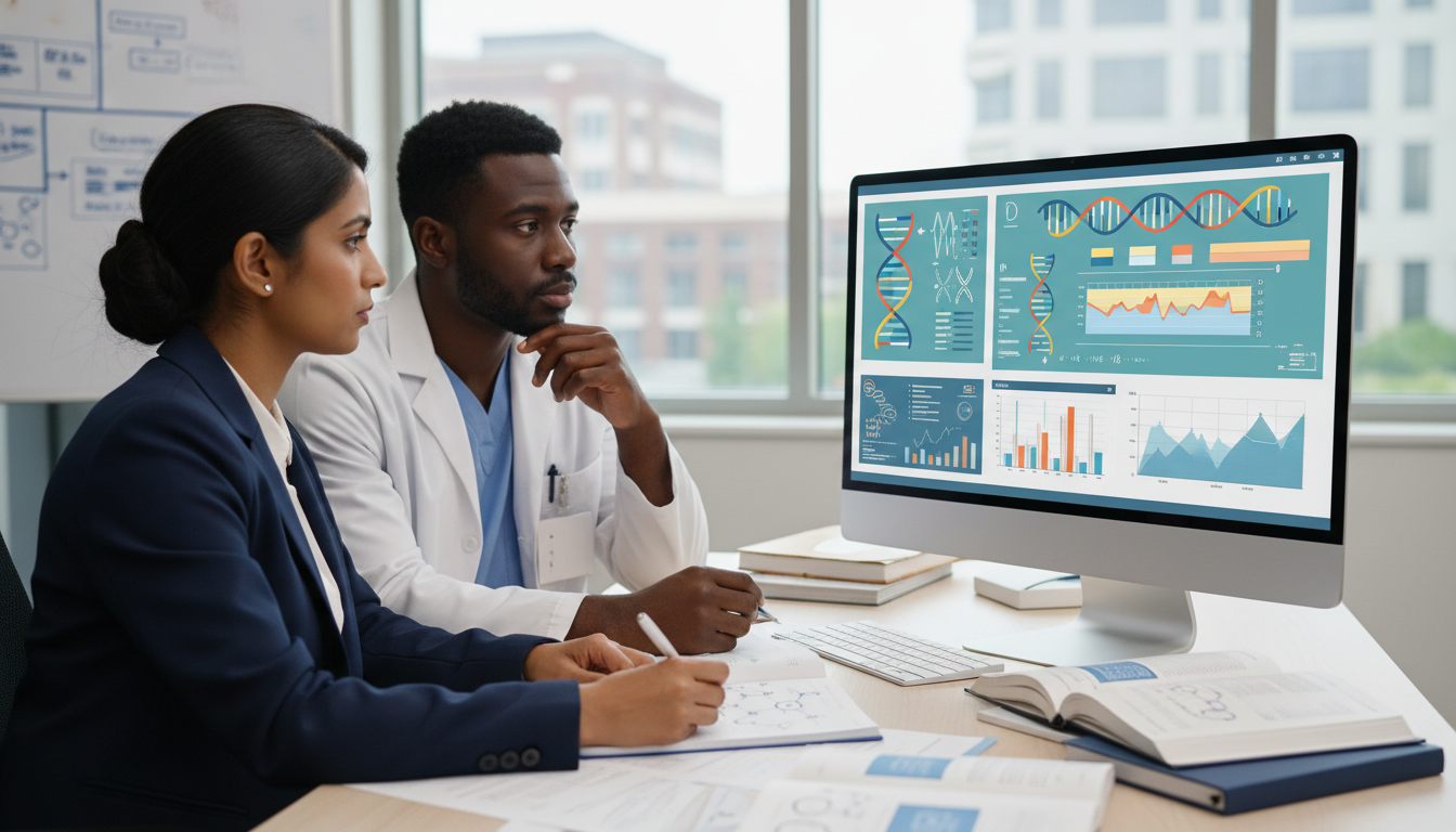 Medical genetics consultation with resident and attending discussing genomic results Medical genetics consultation with resident and attending discussing genomic results - Caribbean medical school residency for