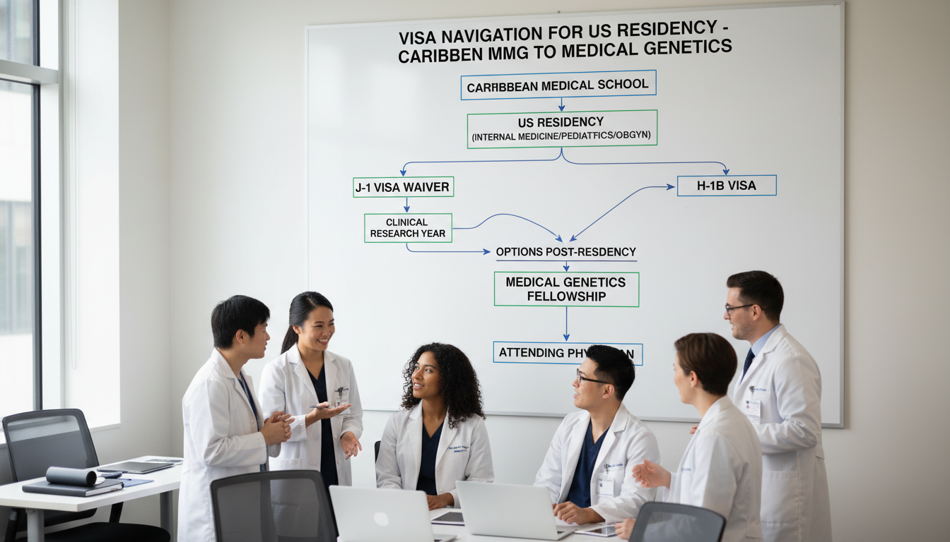 Flowchart of medical genetics training path and visa options Flowchart of medical genetics training path and visa options - Caribbean medical school residency for Visa Navigation for Res