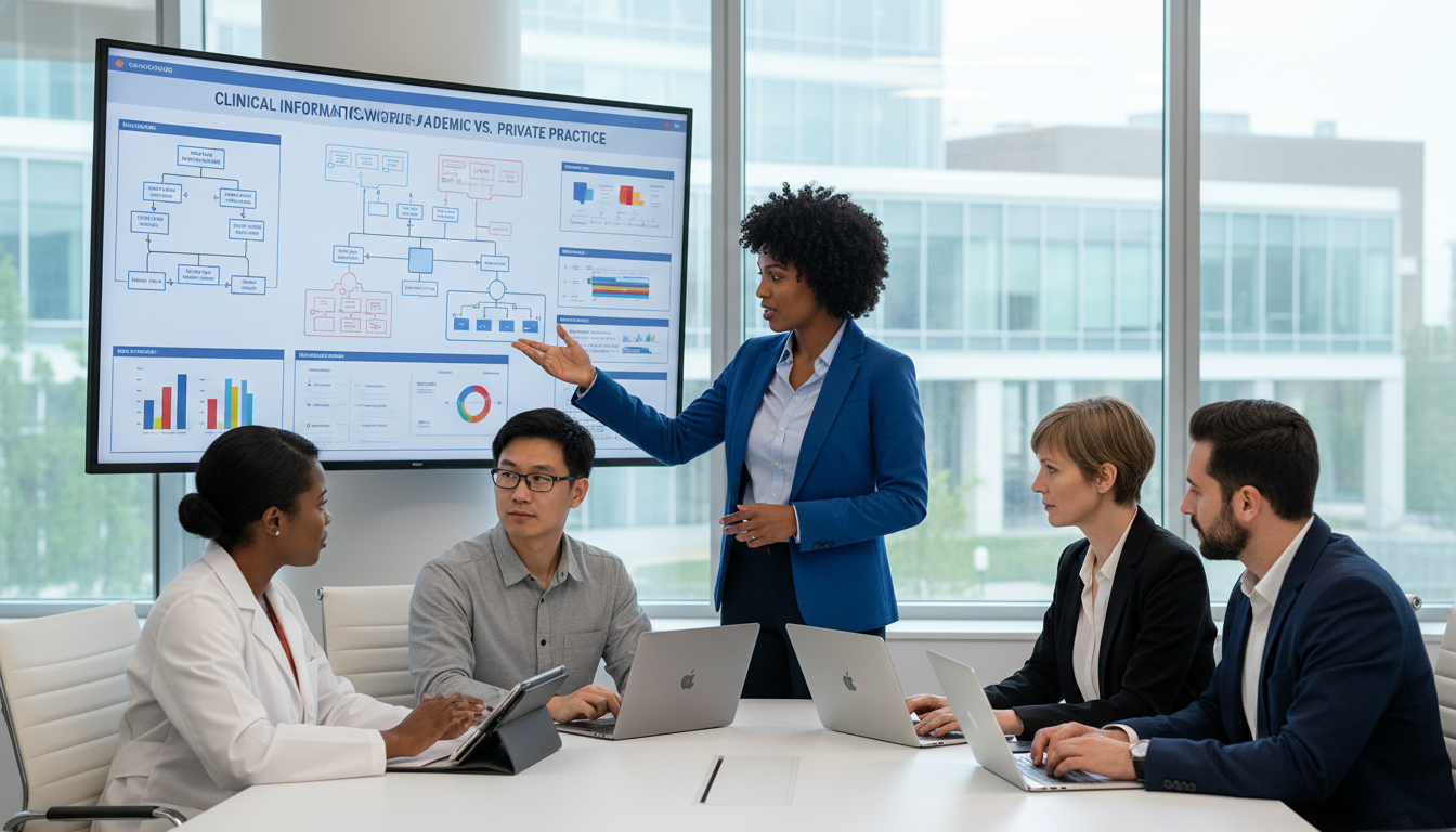 Clinical informatics fellow collaborating with multidisciplinary team Clinical informatics fellow collaborating with multidisciplinary team - Caribbean medical school residency for Academic vs Pr