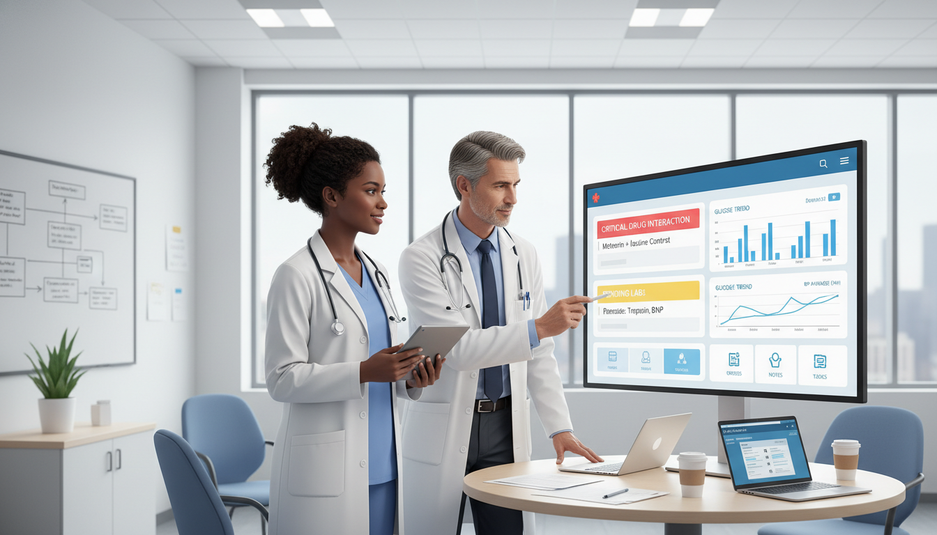 Caribbean IMG discussing EHR optimization with an attending physician Caribbean IMG discussing EHR optimization with an attending physician - Caribbean medical school residency for Away Rotation