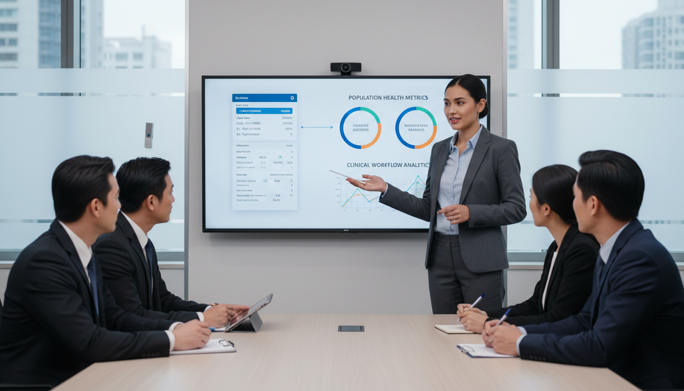 Resident physician discussing clinical informatics concepts in an interview - Caribbean medical school residency for Common I