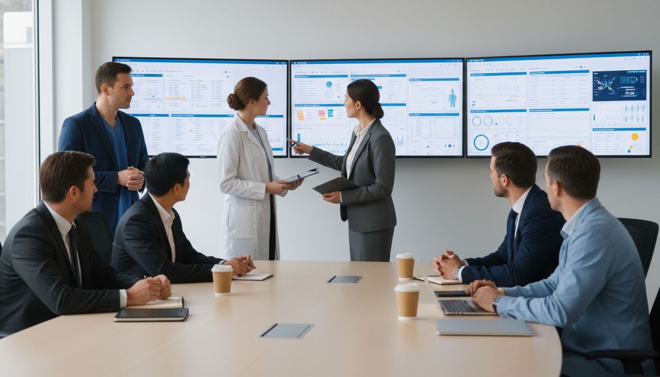 Clinical informatics team reviewing health IT project data dashboards - Caribbean medical school residency for Letters of Rec